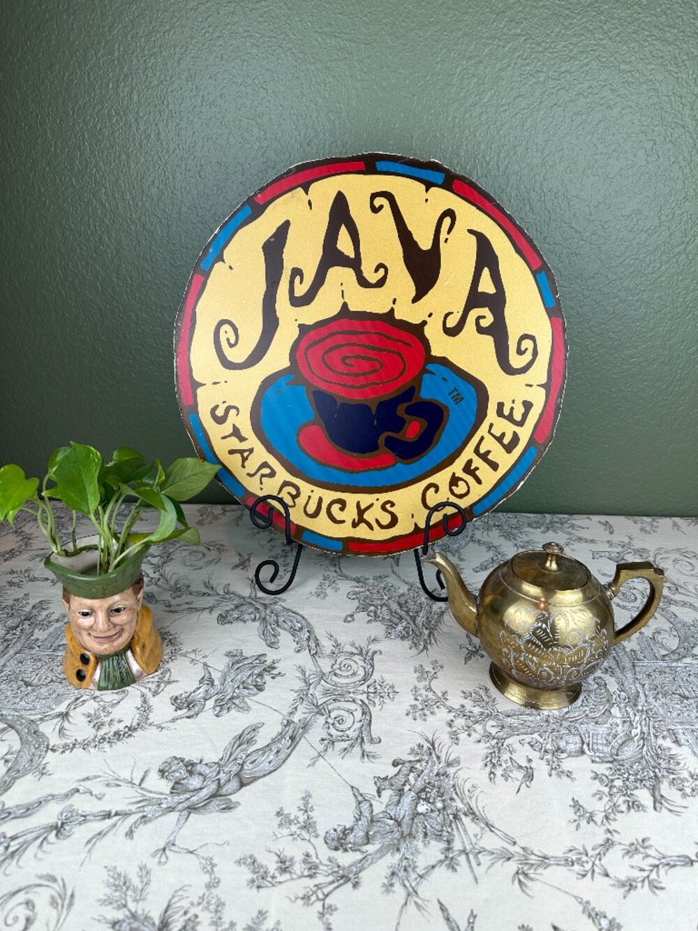 Vintage 90s Starbucks Coffee Java Round Store Sign Art